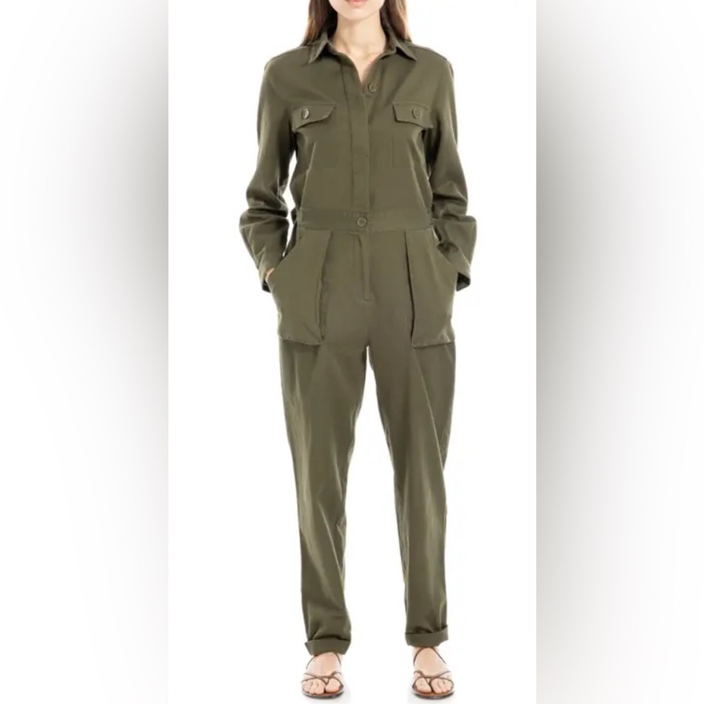 NWT [MAX STUDIO] Tab Sleeve Utility Jumpsuit in Olive, Women’s Size X-Small - Picture 2 of 8